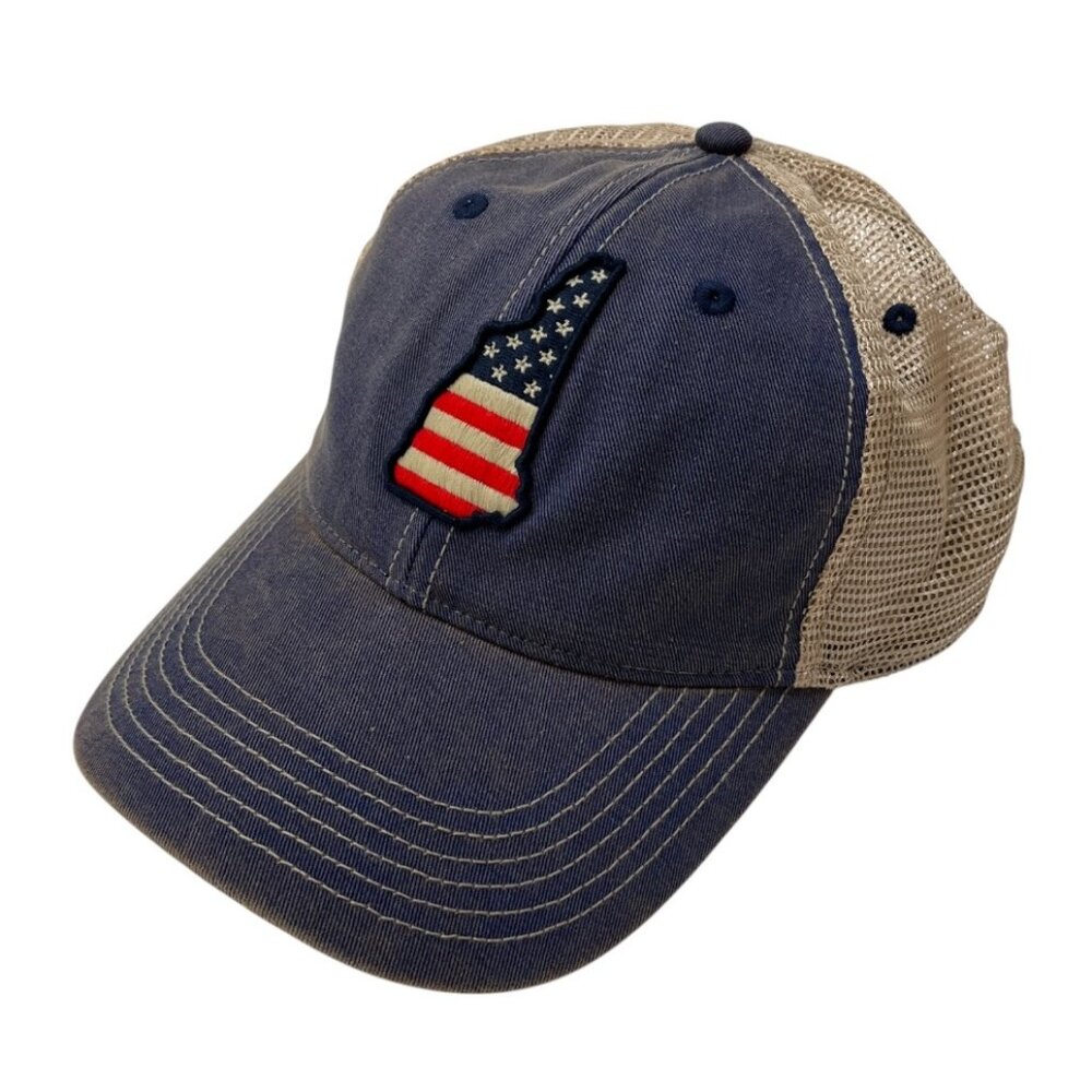 NWOT New Hampshire State Outline American Flag Dirty Water Mesh Trucker